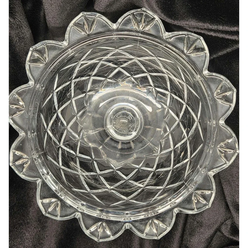 Vintage Polonia Crystal Pedestal Compote Candy Dish 24 Lead Crystal Petal Edge